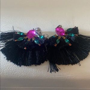 Black fringe earrings